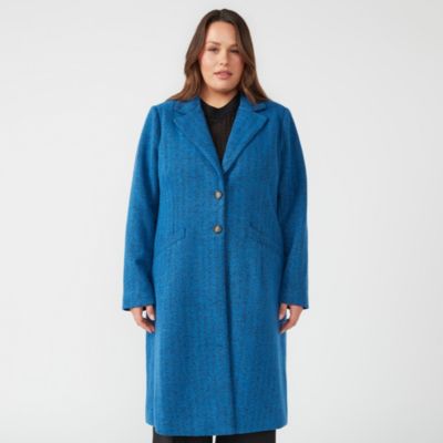 Plus Size Maris Blue Long Below Knee Coat