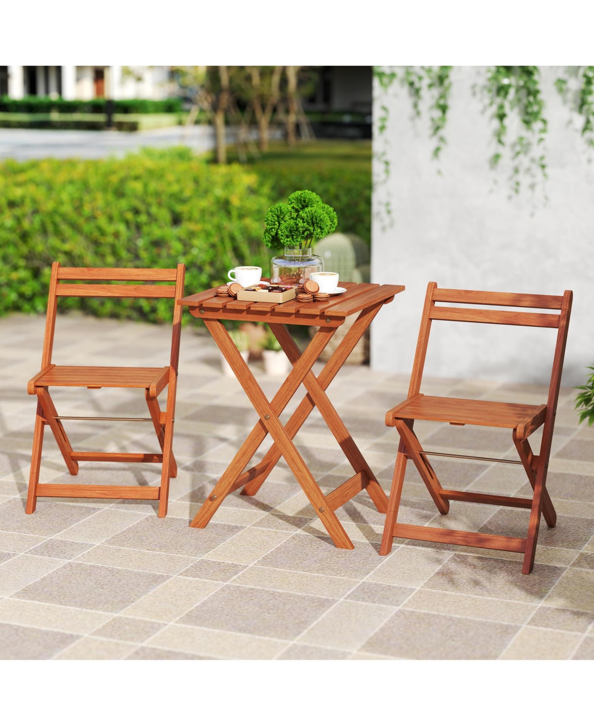 3 Piece Solid Wood Furniture Set with 2 Folding Chairs