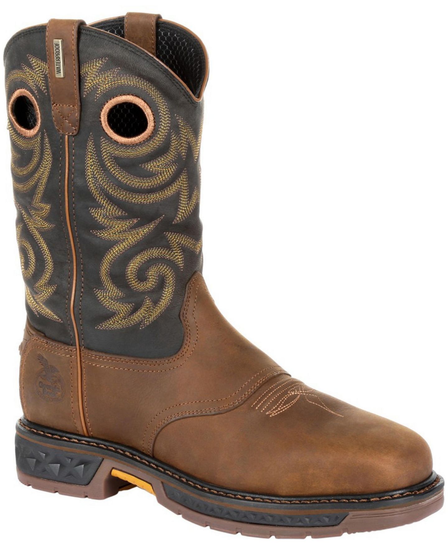 Мужские ботинки GEORGIA BOOT Carbo-Tec LT Steel Toe Waterproof Pull On Work Boot, цвет: Чёрный / Коричневый — фото 1