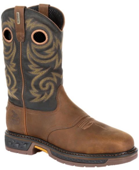 Мужские ботинки GEORGIA BOOT Carbo-Tec LT Steel Toe Waterproof Pull On Work Boot, цвет: Чёрный / Коричневый