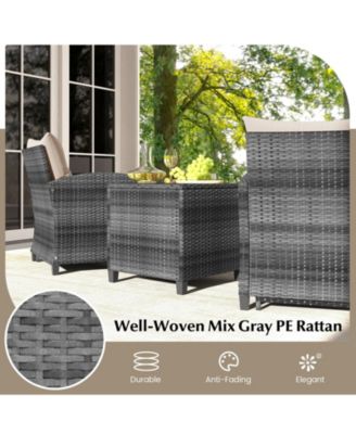 5 Piece Patio Rattan Furniture with 2 Ottomans and Tempered Glass Coffee Table