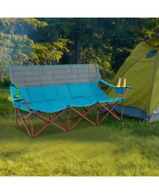 3 Person Folding Camping Chair with 2 Cup Holders Cotton Padding & Storage Bag