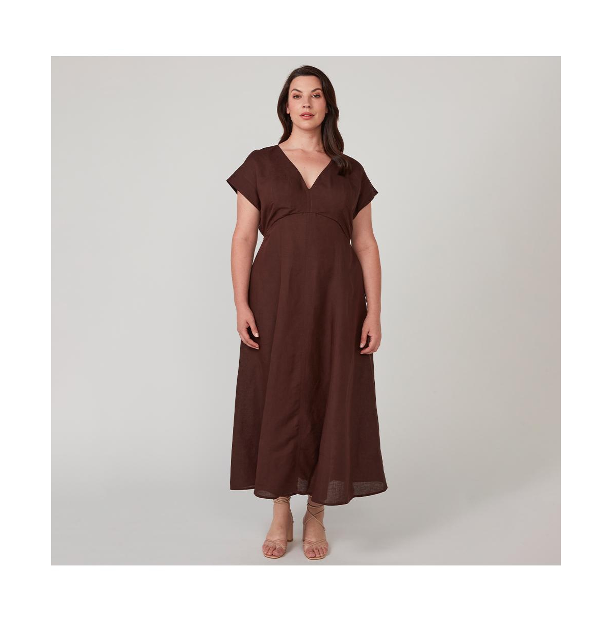 Aubrey V-Neck Midi Dress - Chocolate