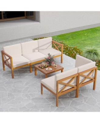 Outdoor 6 Pieces Acacia Wood Patio Sectional Furniture Set