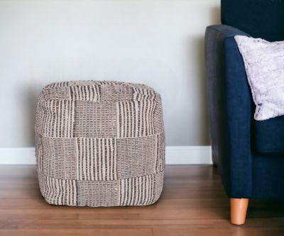Geometric Cotton Pouf – Square Ottoman for Living Room Seating or Boho Style Accent