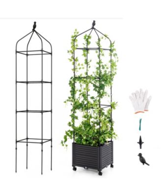 Indoor Outdoor Raised Garden Bed with Trellis and Self-Drainage and Wheels-Black
