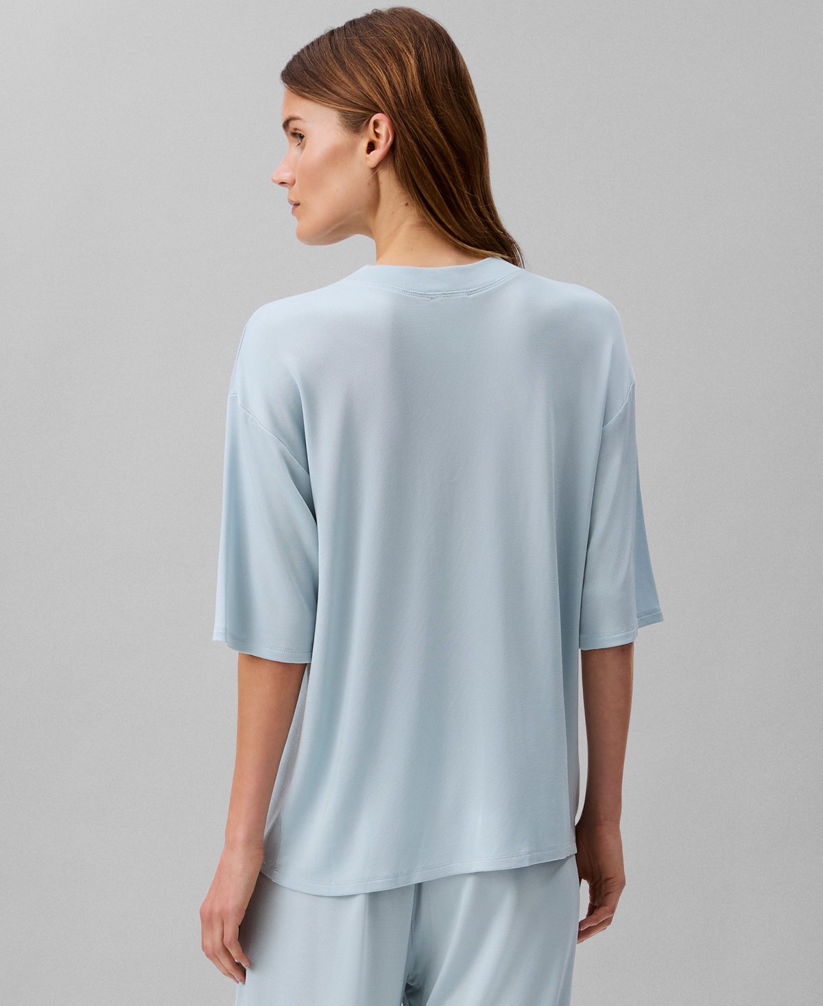 Calvin Klein Women's Shine Texture Relaxed Crewneck T-shirt In Blue