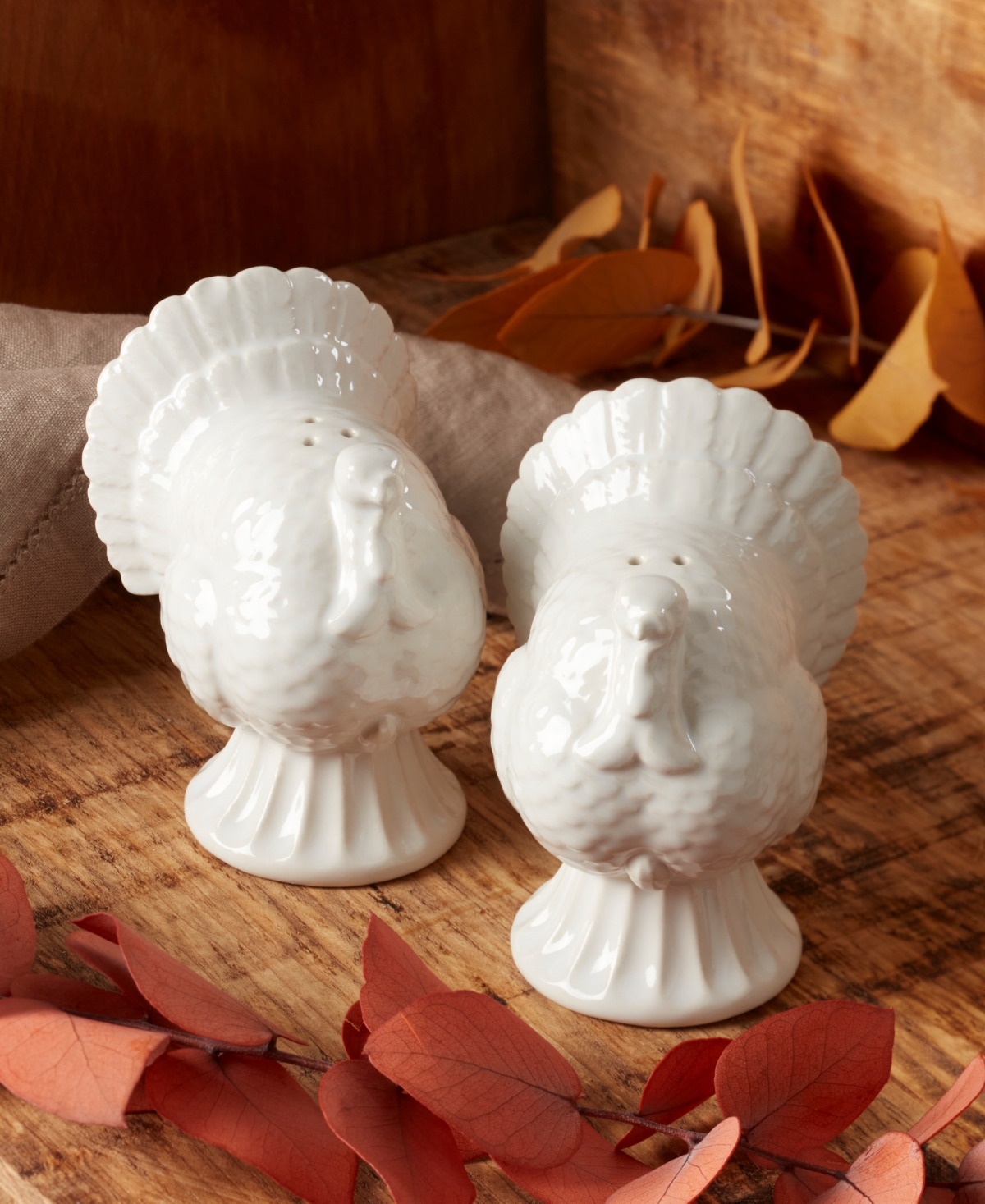 Lenox French Perle Carved Turkey Salt & Pepper Set In White