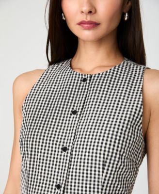 Women's Gingham Button-Front Mini Dress