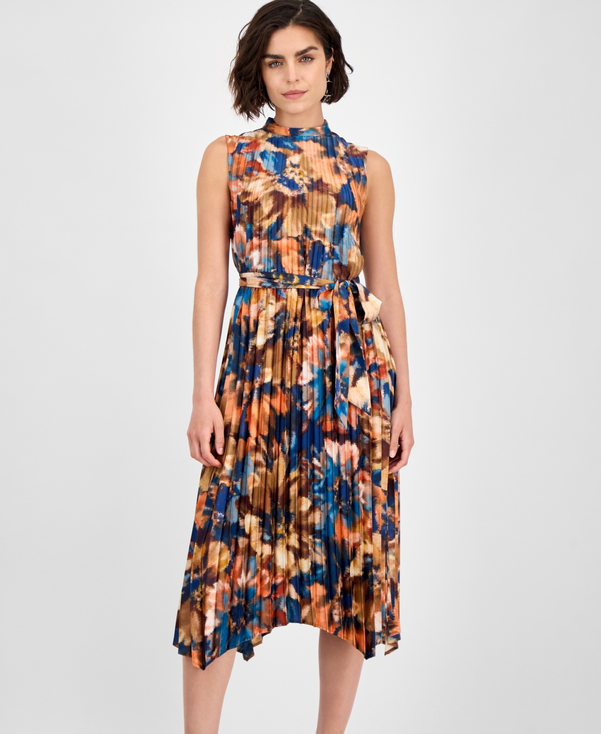 Tahari Asl Women's Printed Pleated Sleeveless Midi Dress In Multi