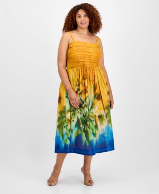 Tahari ASL - Plus Size Printed Cotton Sleeveless Midi Dress