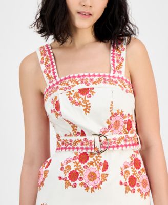 Women's Embroidered Belted Mini Dress