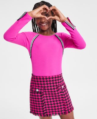 H By Habitual Big Girls Crochet Trim Ribbed Knit Top Pull On Houndstooth Skort In Pink