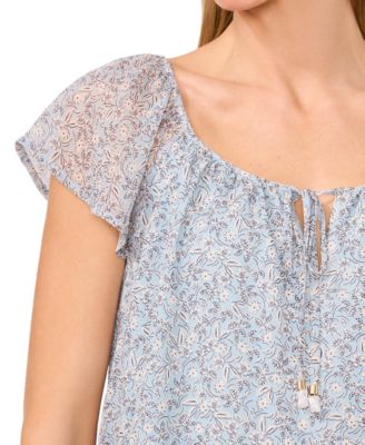 Women's Printed Flutter-Sleeve Top