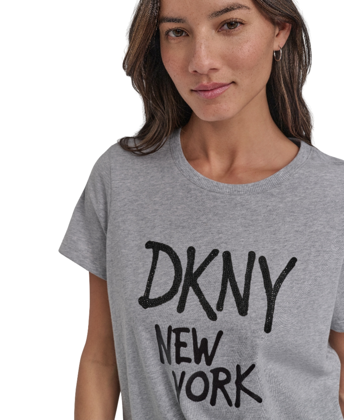 Dkny Women's Rhinestone Graffiti Relaxed Fit Round Neck T-shirt