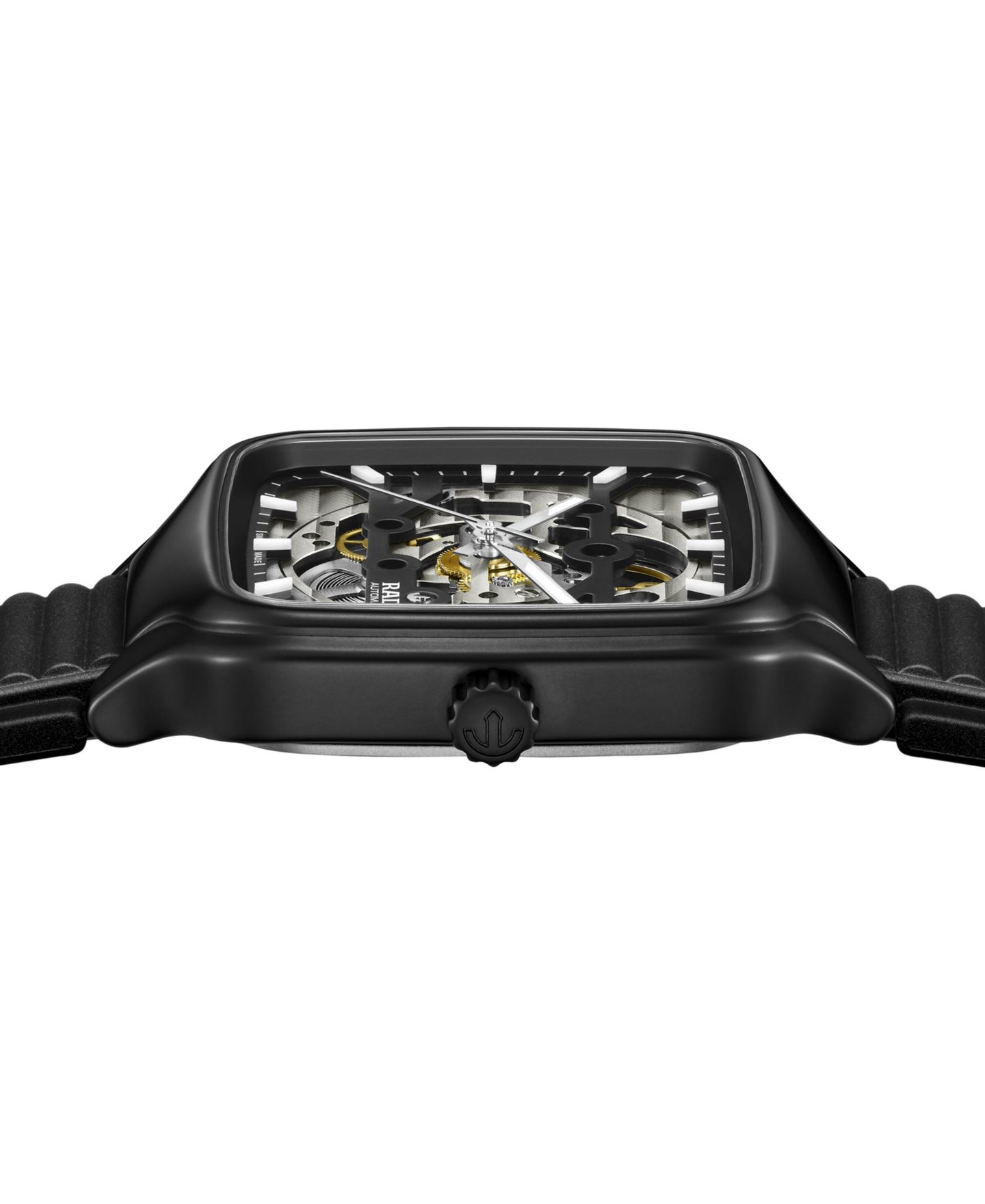 Часы Rado Unisex Swiss Automatic True Square Skeleton Black Rubber Strap Watch 38mm — фото 3
