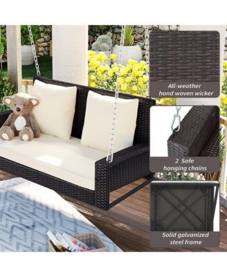Streamdale Wicker Hanging Porch Swing with Cushion and Pillow