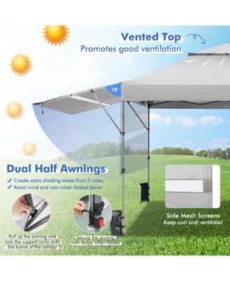 10 x 17.6 Feet Outdoor Instant Pop-up Canopy Tent with Dual Half Awnings-White