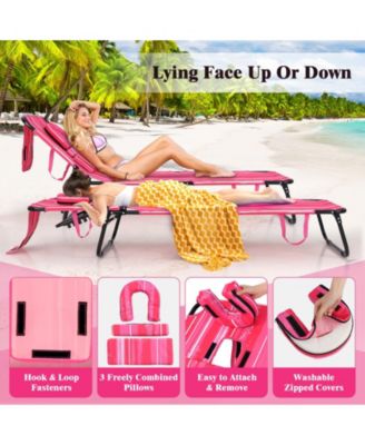 Beach Chaise Lounge Chair with Face Hole and Removable Pillow-Hot Pink