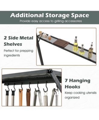 Outdoor Double-Tiered Grill Gazebo Canopy with 2 Shelves and 7 Hooks