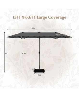 13FT Double-sided Patio Umbrella with Solar Lights for Garden Pool Backyard-Gray