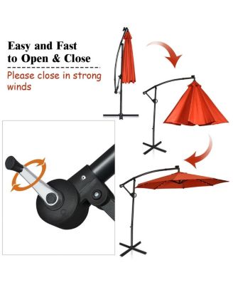 10 Feet 360° Rotation Solar Powered LED Patio Offset Umbrella without Weight Base