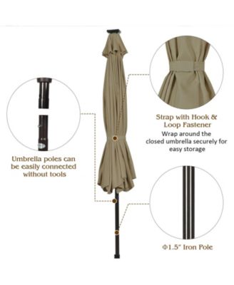 10' Solar LED Lighted Patio Market Umbrella Shade Tilt Adjustment Crank-Tan