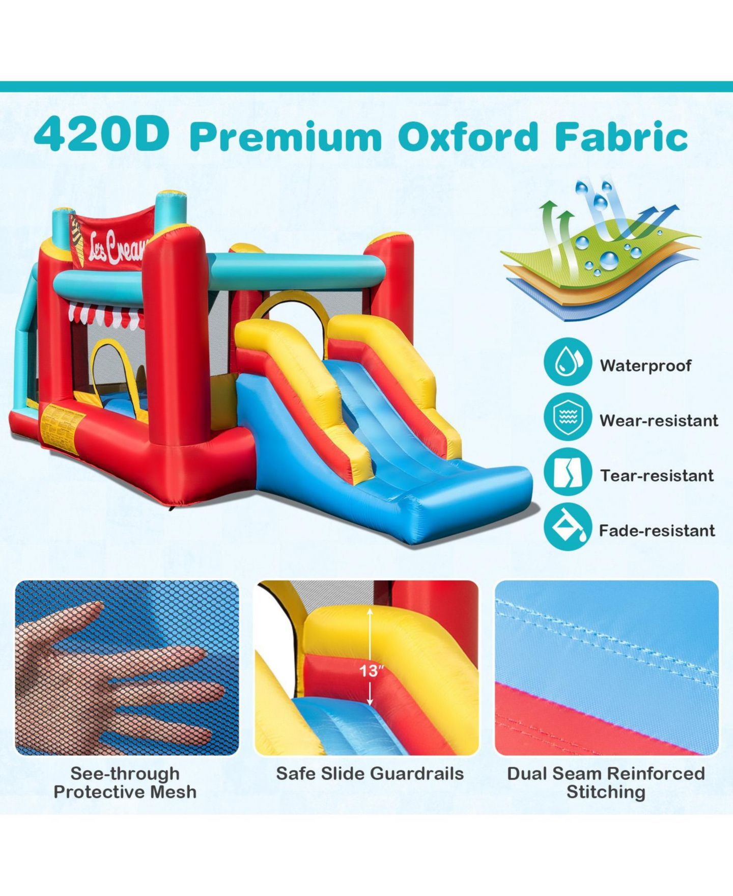Детская игрушка GOUUN 5-in-1 Ice Cream Inflatable Bounce House with Slide, Oxford Fabric, 480W Blower, Ages 3-10, цвет: Разноцветный — фото 9