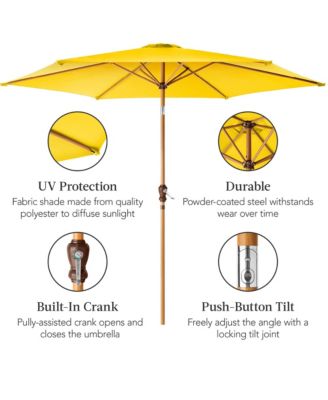 10ft Outdoor Woodgrain Pattern Steel Market Patio Umbrella w/ Crank, Tilt