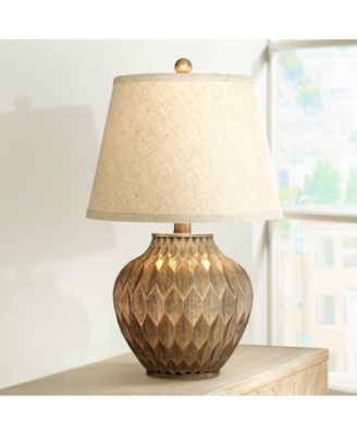 Modern Accent Table Lamps 22" High Set of 2 Warm Bronze Geometric Urn Tapered Drum Shade for Living Room Family Bedroom Office