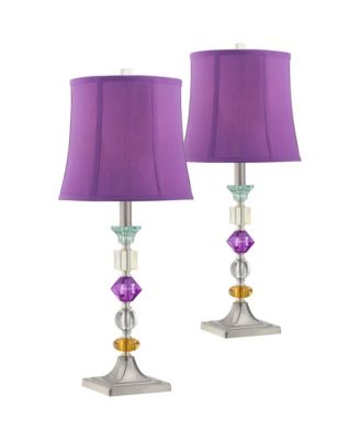 Bijoux Modern Chic Bohemian Table Lamps 25.5" High Set of 2 Brushed Nickel Multi Colored Stacked Acrylic Gem Purple Drum Shade for Kids Girls Room Bedroom Bedside House Home - 360 Lighting