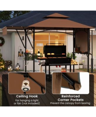 13 x 5 Feet Grill Gazebo with Dual Side Awnings and 2 Shelves Adjustable Shadow-Coffee