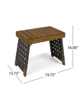 Outdoor Folding Side Table with Woven Accents, Wooden End Table for Living Room, 19 Inch Patio Side Table