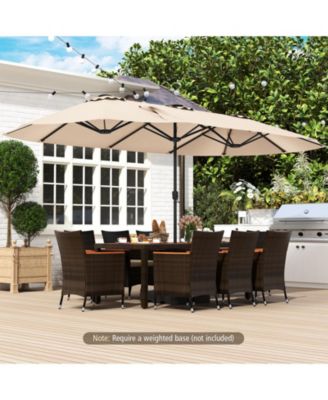 15.5 FT Extra-Large Patio Umbrella with LED Solar Lights and Crank Handle-Beige