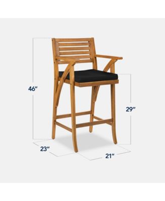 Set of 2 Outdoor Acacia Wood Bar Stools Bar Chairs w/ Weather-Resistant Cushions