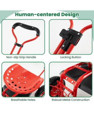 Heavy Duty Garden Cart with Tool Tray and 360 Swivel Seat