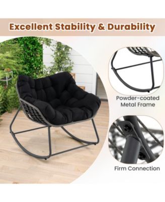 Outdoor Rocking Chair Oversized Patio PE Wicker Egg Chair with Cushion