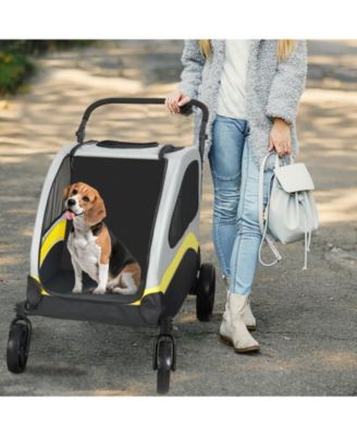 Large Dog Stroller for 2 Dogs Foldable Pet Travel Carrier Zipper Divider 4 Wheels