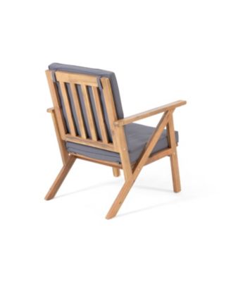 4-Piece Wood Patio Conversation Set with Gray Cushions