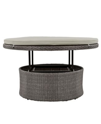 5-Piece Round Rattan Sectional Sofa Set All-Weather PE Wicker Sunbed Daybed with Round Liftable Table and Washable Cushions