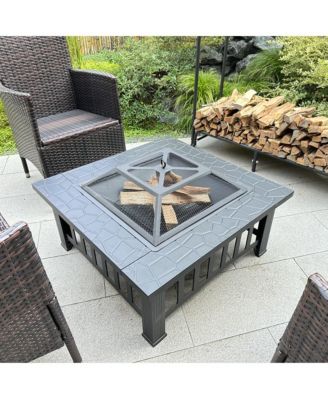 32 in. Outside Portable Metal Wood Burning Fire Pit Square Fire Pits and Outdoor Fireplaces for Patio, Camping