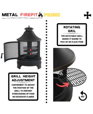 Metal Outdoor Garden 2-in-1 Heating Stove Fireplace Fire Pit with Rotatable and Removable Cooking Stove Rack