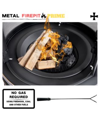 Metal Outdoor Garden 2-in-1 Heating Stove Fireplace Fire Pit with Rotatable and Removable Cooking Stove Rack