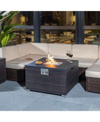 Square Wicker 20 in. Fire Pit Table with Extension