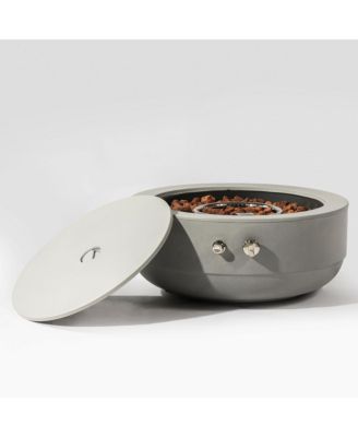 23.60 in. Concrete Round Outdoor Propane Fire Pit Table with Lid