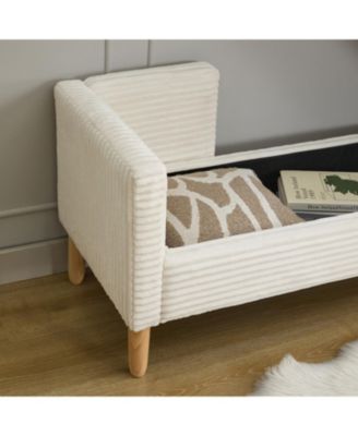 Corduroy Storage Bench with Armrests & Pillows - Ivory
