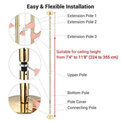 11 FT Spinning Static Dancing Pole Kit w/ Extensions Fitness Dance Exercise Gold