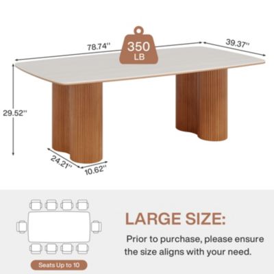 1 Pc Sintered Stone Dining Table 78.7 Inch Seats 8–10 Rectangular Solid Wood Legs Mid-Century Kitchen Dining Room Table