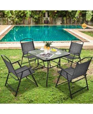 Patio Folding Chairs Set of 4 with Cozy Seat Fabric and Heavy-Duty Metal Frame-Gray