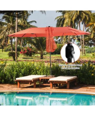 15 Feet Twin Patio Umbrella with 48 Solar LED Lights-Orange